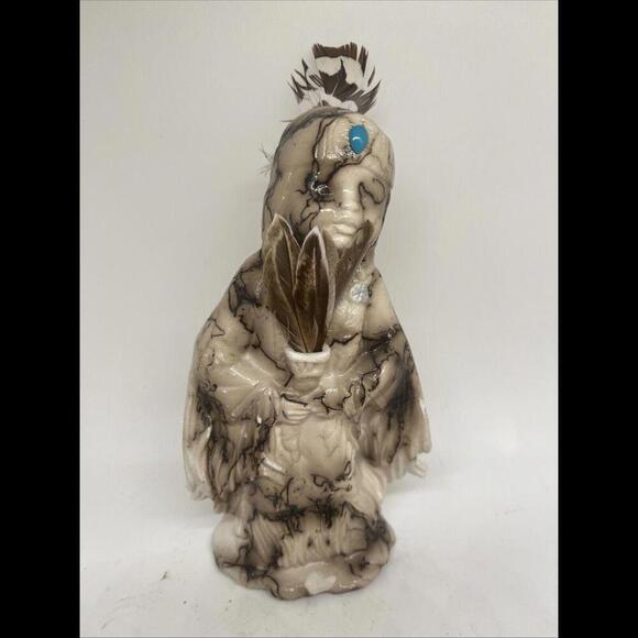 NAVAJO HORSEHAIR POTTERY NATIVE WOMAN SIGNED W Turquoise Stone - Vail Inspired - Picture 1 of 8